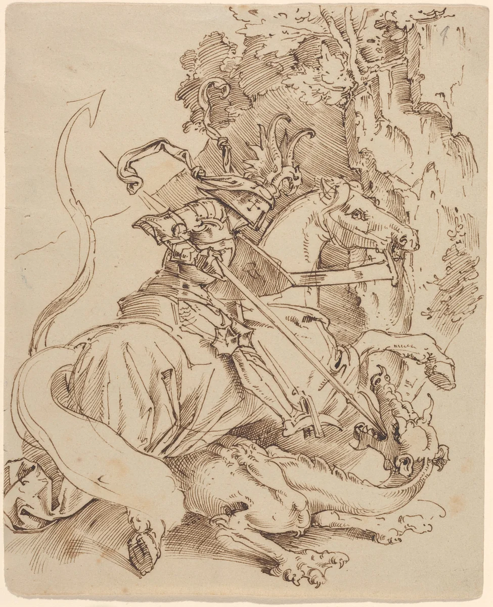 Saint George and the Dragon by Moritz von Schwind, drawing, 1825-1830