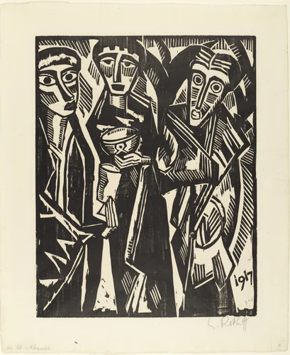 The Three Magi (Die heiligen drei Könige) from the portfolio Ten Woodcuts by Schmidt-Rottluff (Zehn Holzschnitte von Schmidt-Rottluff) by Karl Schmidt-Rottluff, print, 1917