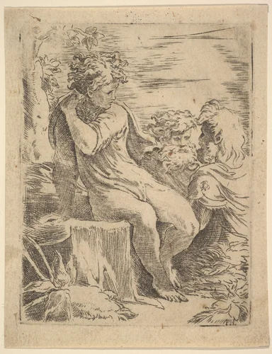Youth with two old Men by anonymous, print, 1500-1599