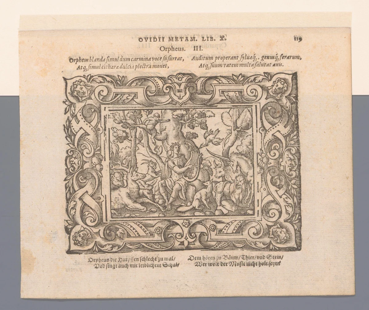 Orpheus betovert de dieren met zijn muziek by Virgilius Solis, print, 1569