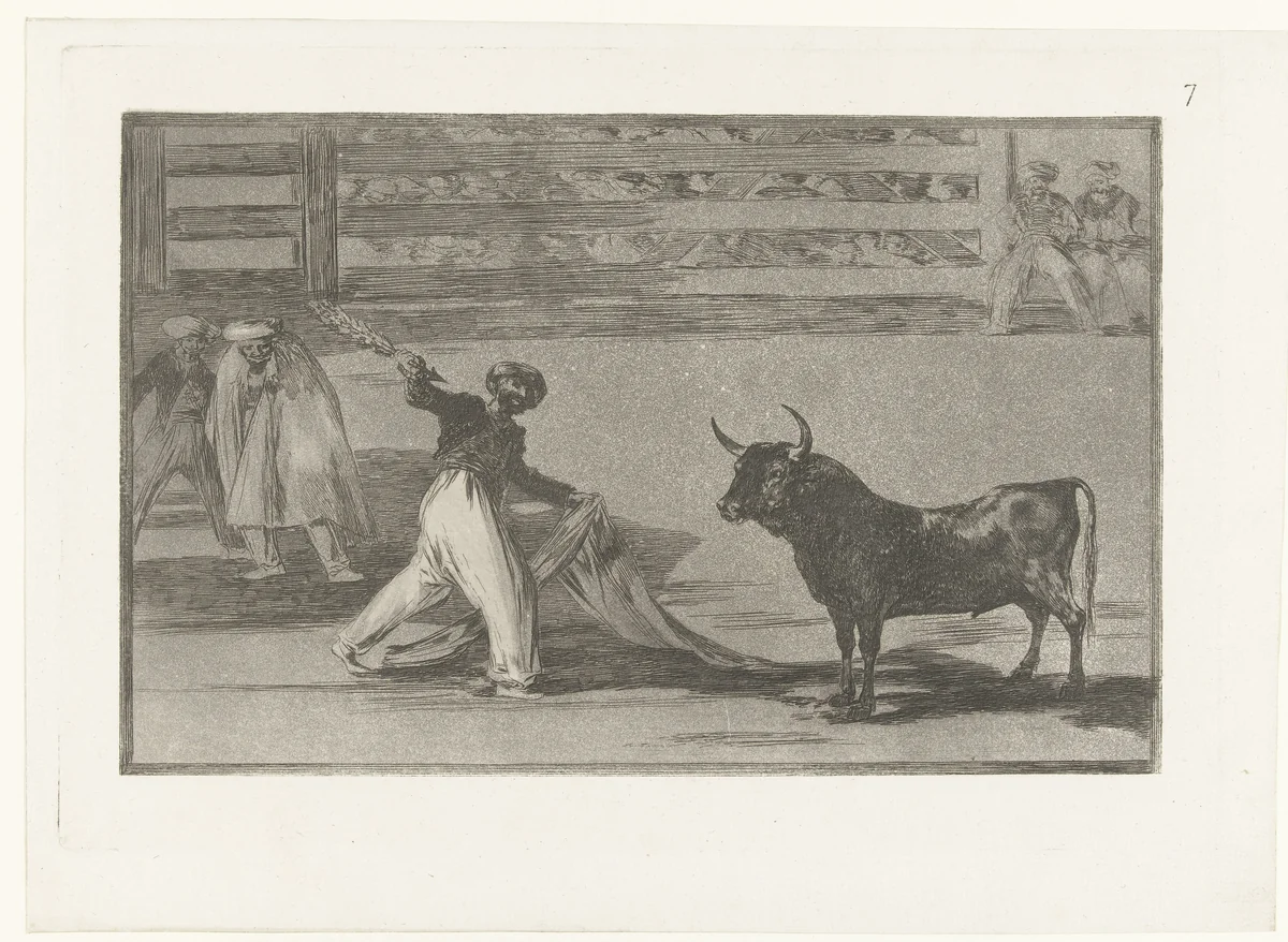 Stierenvechter met banderilla by Francisco de Goya, print, 1811-1816