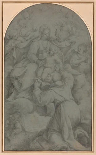 Saint Francis of Assisi Adoring the Virgin and Child by Denys Calvaert, drawing, 1607