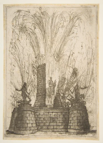 The Round Tower Ruptured to Reveal the Statue of the King of the Romans by Claude Lorrain, print, 1637
