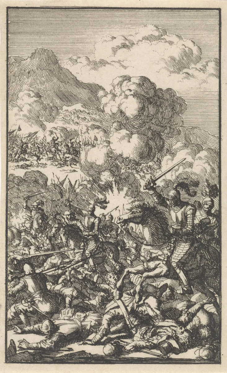 Slag van Saint-Quentin, 1559 by Jan Luyken, print, 1699