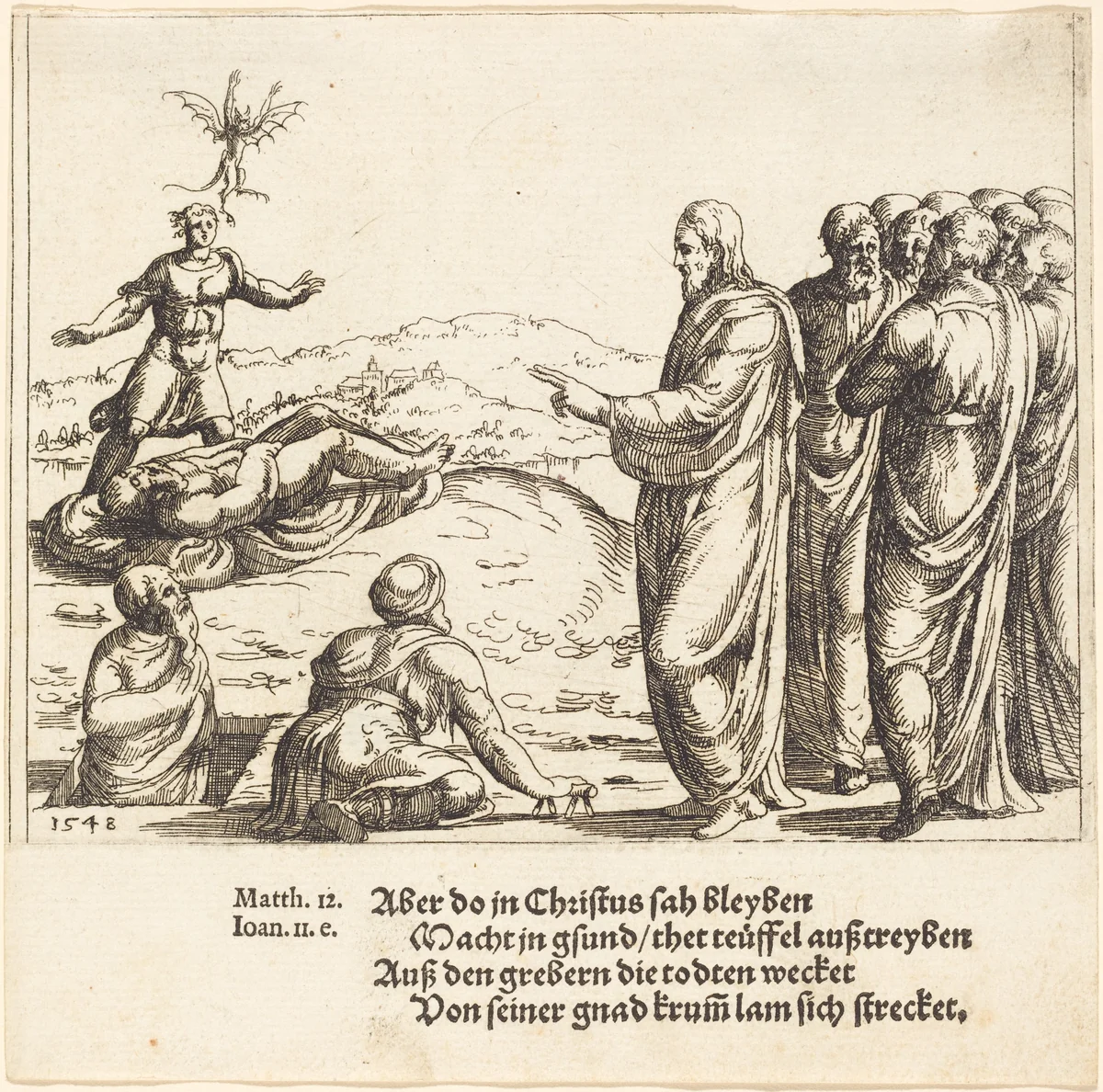 Christ Heals a Blind and Dumb Demoniac by Augustin Hirschvogel, print, 1548