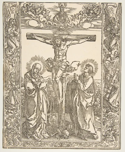Christ on the Cross between the Virgin and Saint John by Albrecht Dürer, print, 1516