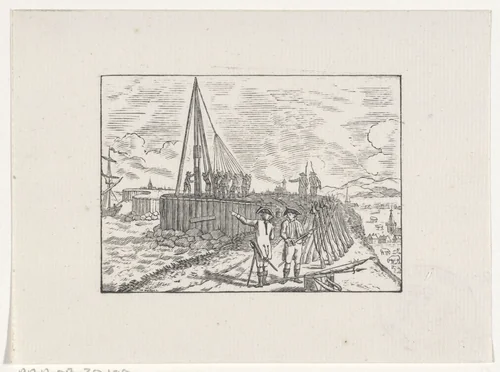 Soldaten op een versterkte kustlijn aan het werk by Hendrik Numan, print, 1746-1788
