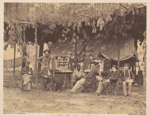 Chief Officer and Clerks of the Ambulance Department, 9th Army Corps, in Front of Petersburg, Virginia by Timothy O'Sullivan, photograph, 1864