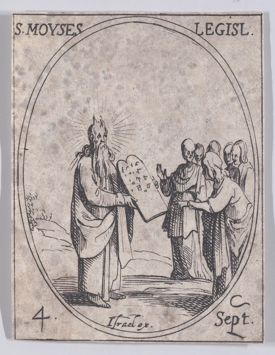 S. Moïse, législateur (St. Moses, Legislator), September 4th, from "Les Images De Tous Les Saincts et Saintes de L'Année" (Images of All of the Saints and Religious Events of the Year) by Jacques Callot, print, 1636