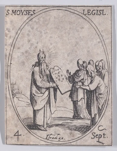 S. Moïse, législateur (St. Moses, Legislator), September 4th, from "Les Images De Tous Les Saincts et Saintes de L'Année" (Images of All of the Saints and Religious Events of the Year) by Jacques Callot, print, 1636
