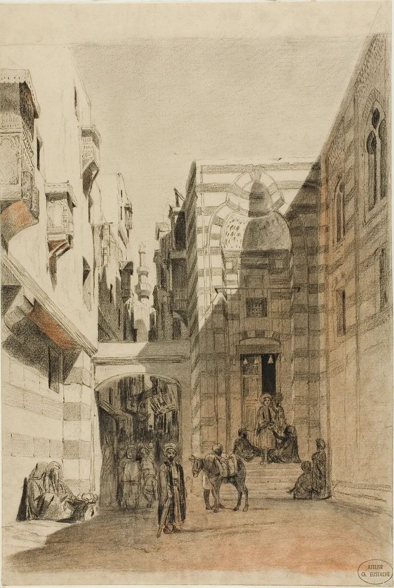 Egyptian Street Scene by Charles François Eustache, drawing, 1842-1847