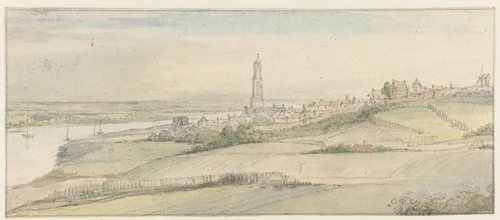 View of Rhenen and the Rhine from the East by Gerbrand van den Eeckhout, drawing, 1663