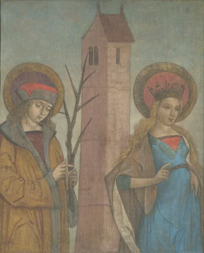 Diptych of Saints Achatius, Barbara, Apollonia, and Sebald by German; Franconia, painting, 1480-1500