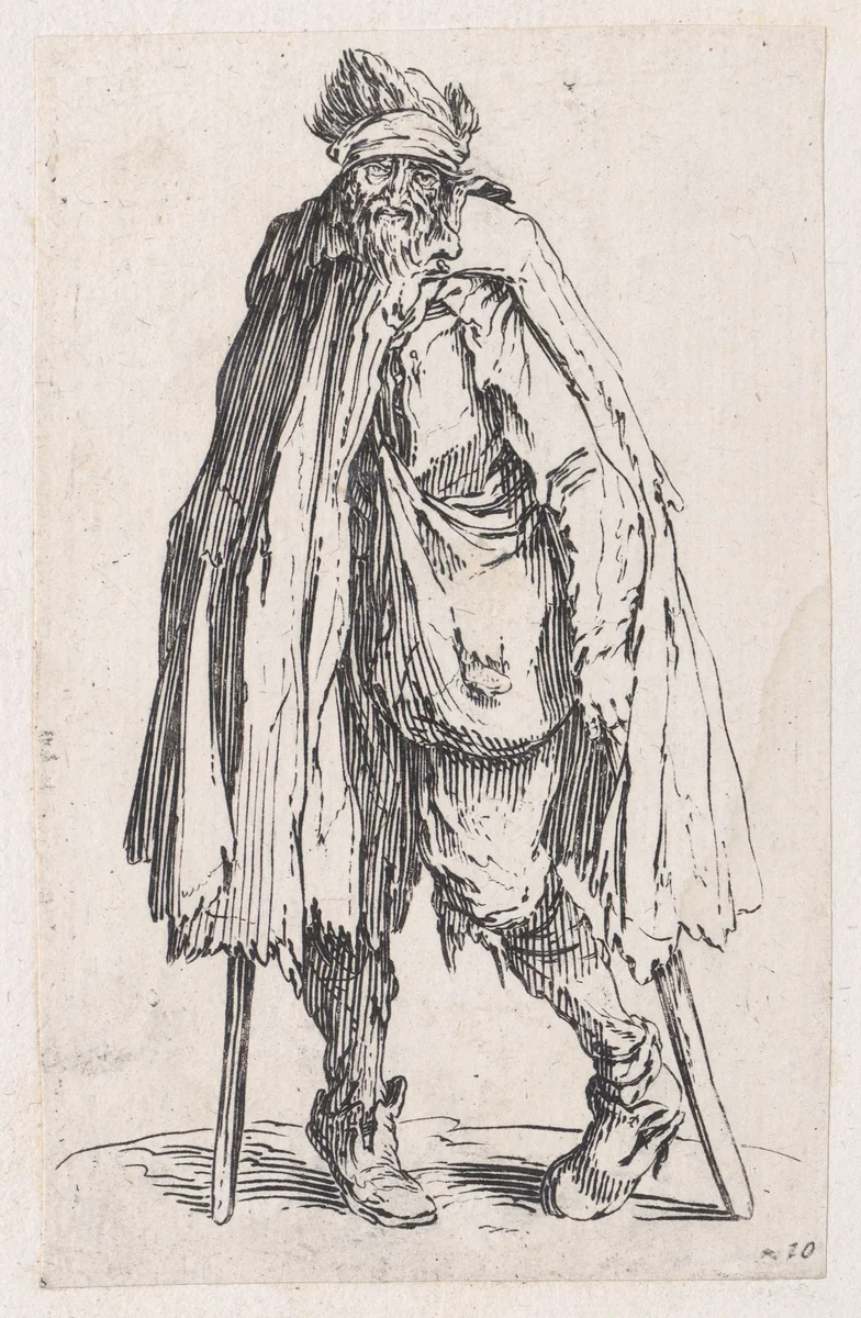 Reverse Copy of Le Mendiant aux Béquilles et la Besace (The Beggar with the Crutches and the Pouch), from Les Gueux suite appelée aussi Les Mendiants, Les Baroni, ou Les Barons (The Beggars, also called the Barons) by anonymous, print, 1625-1700