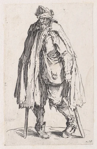 Reverse Copy of Le Mendiant aux Béquilles et la Besace (The Beggar with the Crutches and the Pouch), from Les Gueux suite appelée aussi Les Mendiants, Les Baroni, ou Les Barons (The Beggars, also called the Barons) by anonymous, print, 1625-1700