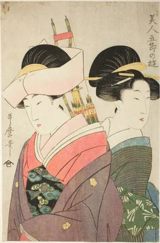 Beauty and Attendant on New Year’s Day, from the series “Pleasures for Beauties on the Five Festival Days" ("Bijin gosetsu no asobi") by Kitagawa Utamaro (喜多川歌麿), print, 1795-1805