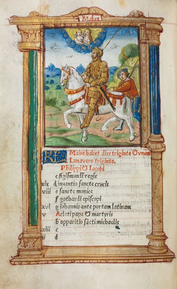 Printed Book of Hours (Use of Rome): fol. 6v, May calendar illustration by Guillaume Le Rouge, book, 1510