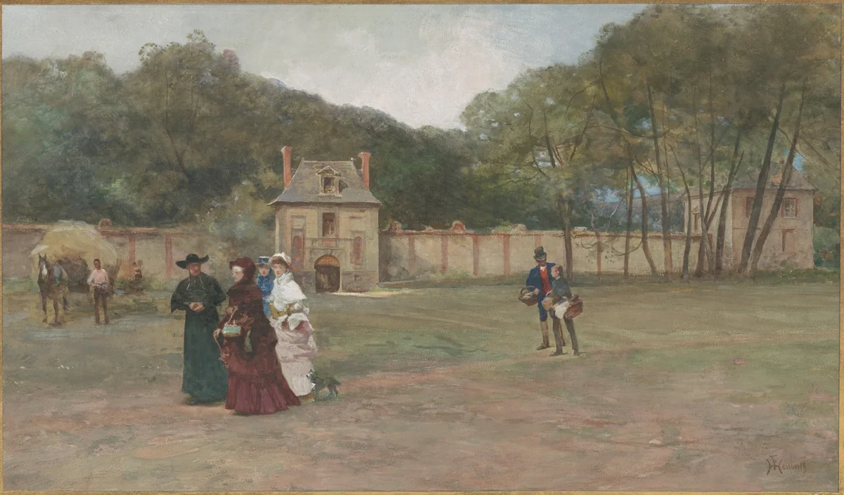 Promenade near a French Country Estate by Ferdinand Heilbuth, drawing, 1870-1889