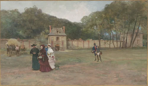 Promenade near a French Country Estate by Ferdinand Heilbuth, drawing, 1870-1889