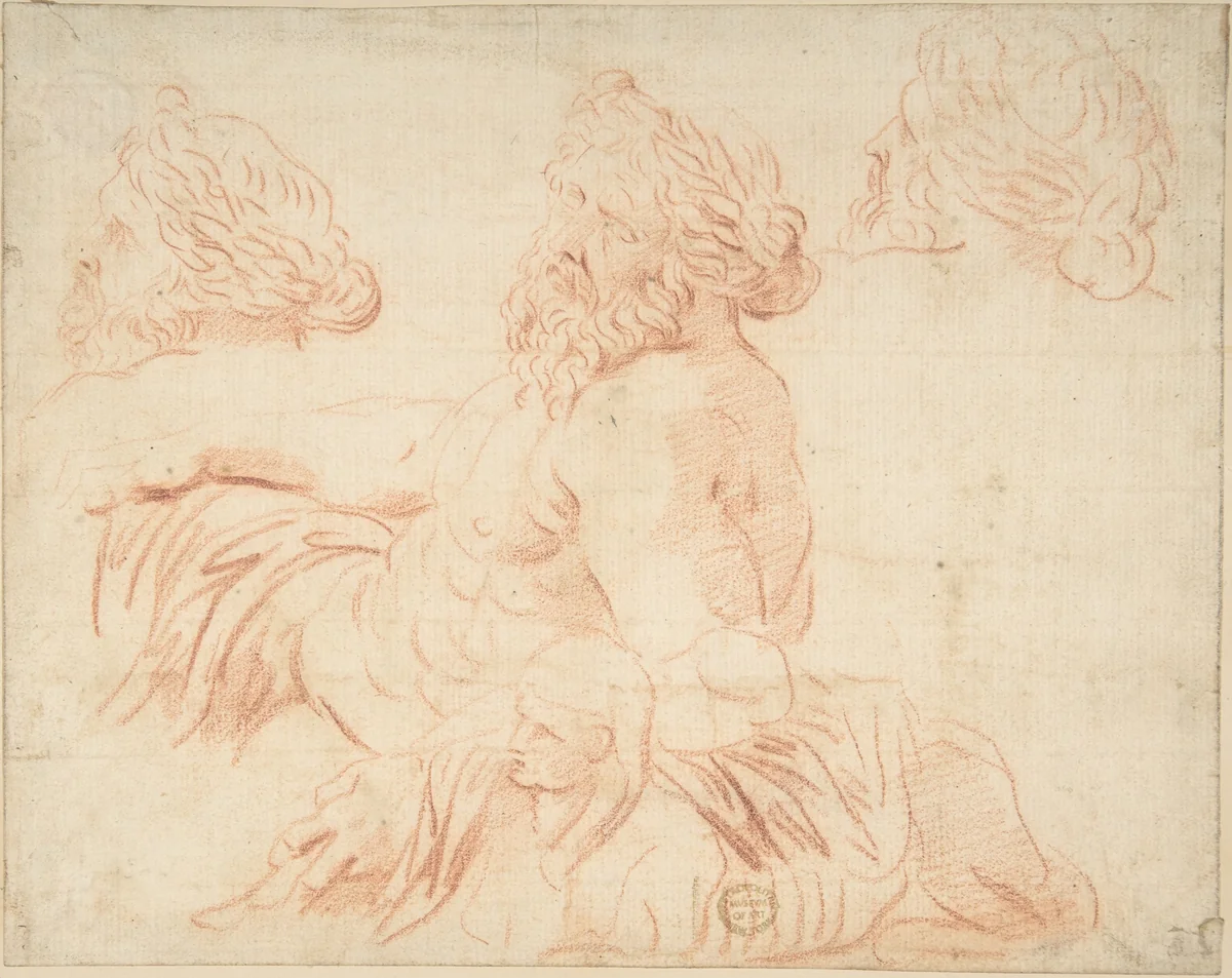 Study from a Statue of a River God by anonymous, drawing, 1600-1700