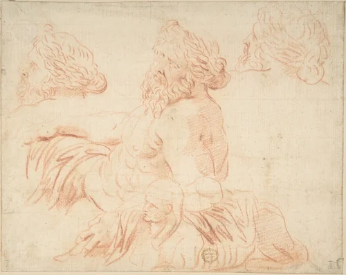 Study from a Statue of a River God by anonymous, drawing, 1600-1700