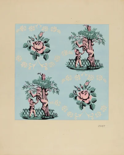 Wall Paper ("The Cherry Boy") by A. Zimet, index of american design, 1937