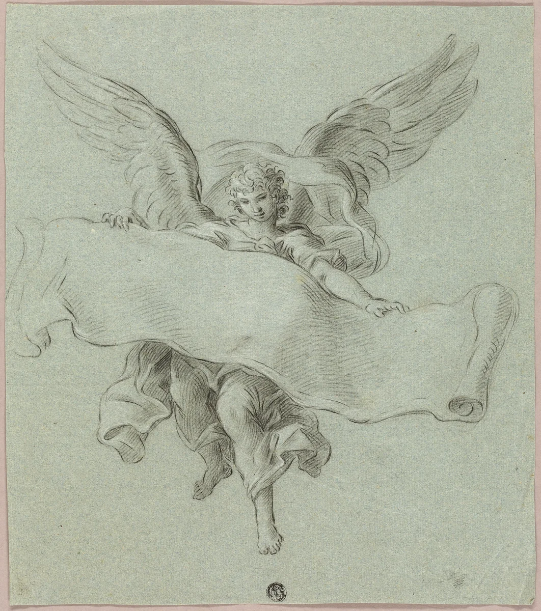 Angel with Scroll by Sebastiano Conca, drawing, 1700-1764