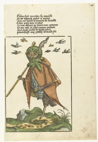 Uil uitgedost als een soldaat by Unknown, print, 1500-1549