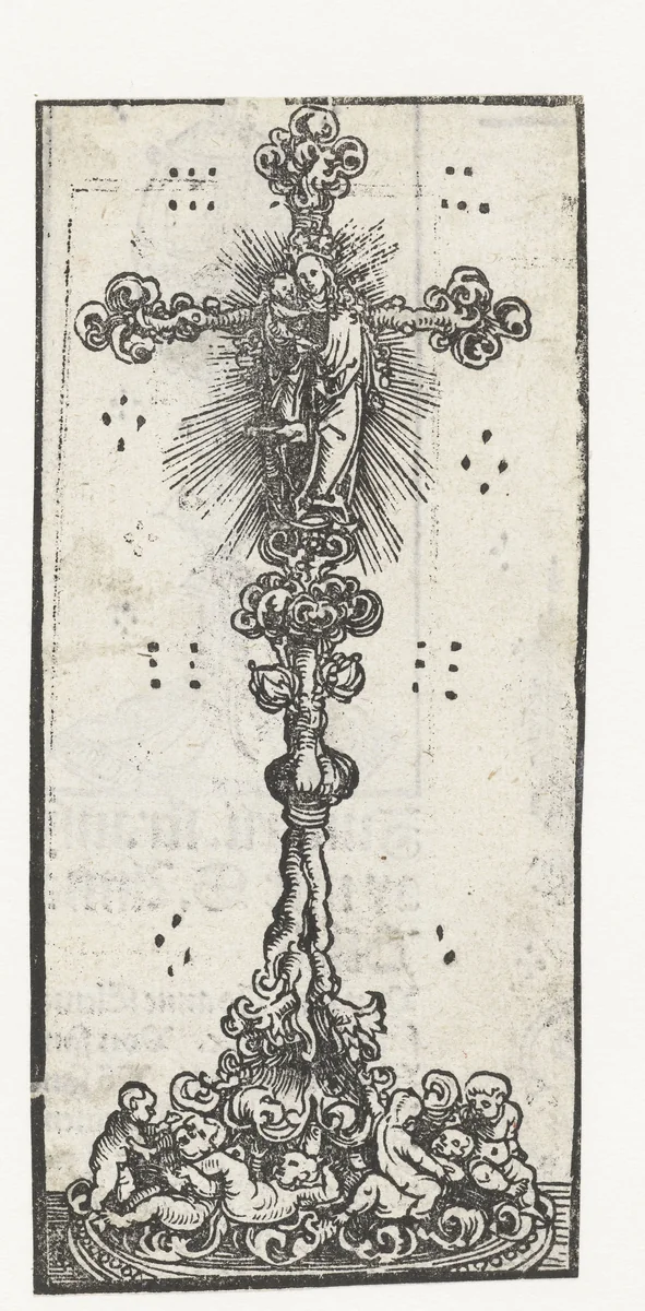Kruis met Maria met kind by Lucas Cranach, print, 1509-1549
