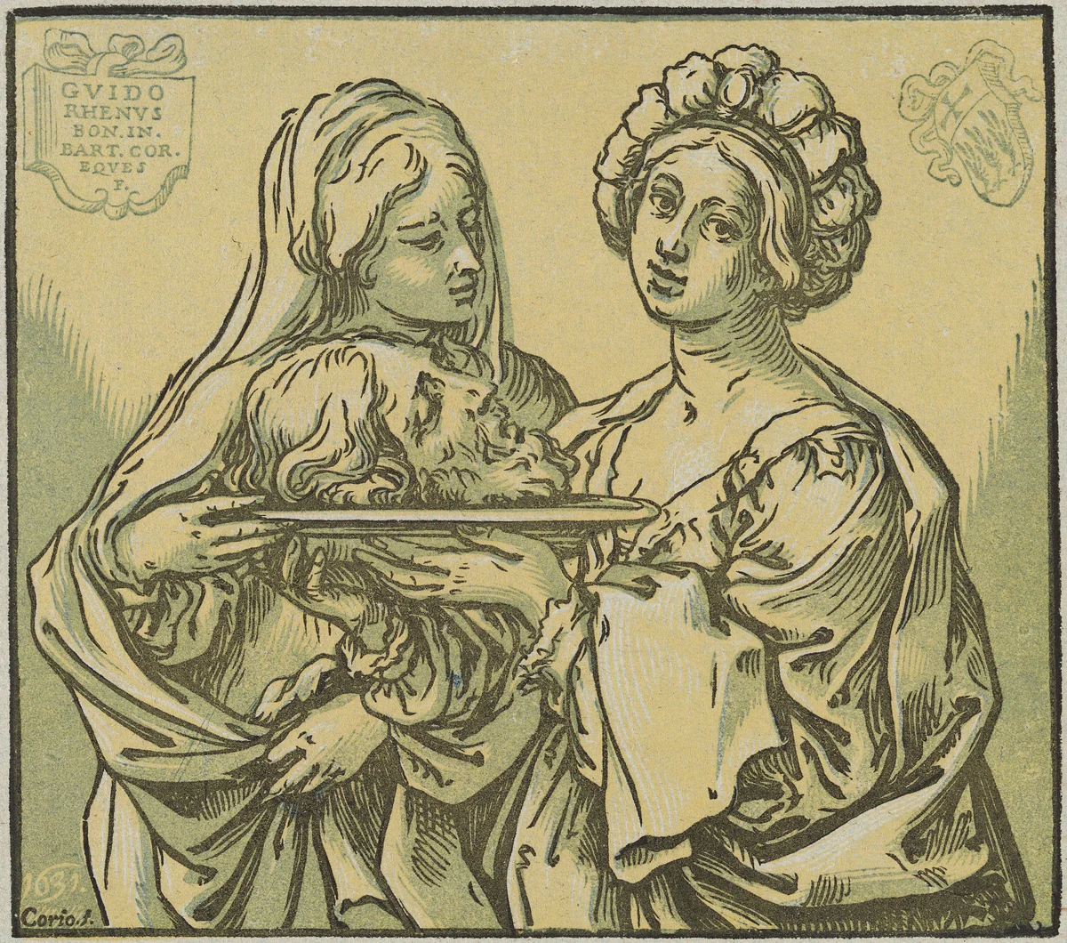 Herodias and Salome by Bartolomeo Coriolano; Guido Reni, print, 1631