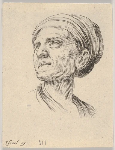 Plate 4: Head of an old woman with a bonnet, looking left, from "Various heads and figures" (Diverses têtes et figures) by Stefano della Bella, print, 1650