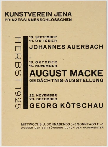 Kunstverein Jena, Prinzessinnenschlösschen, Johannes Auerbach, Auguste Macke, Georg Kötschau by Walter Dexel, design, 1925