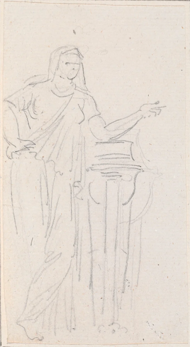 Statue of a Vestal Virgin by Hubert Robert, drawing, 1754-1765