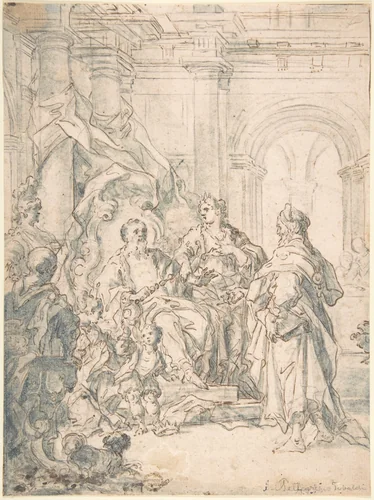 An Audience (recto); Sketch of a nude woman (verso) by anonymous, drawing, 1600-1700