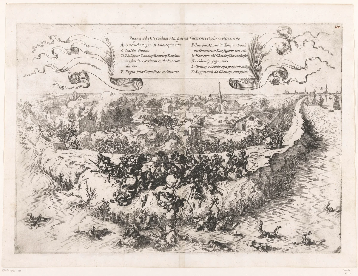Slag bij Oosterweel, 1567 by Johann Wilhelm Baur, print, 1632