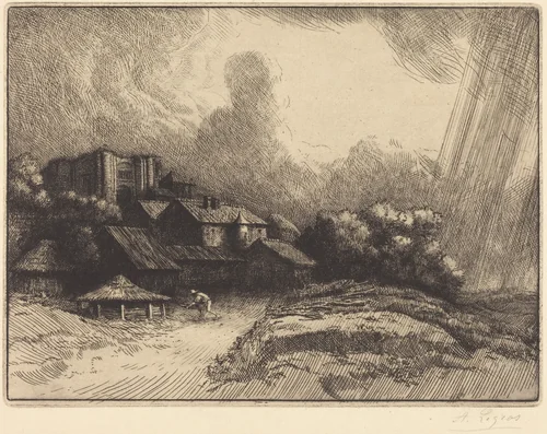 Farm at the Monastery (La ferme de l'abbaye) by Alphonse Legros, print, 1837-1911