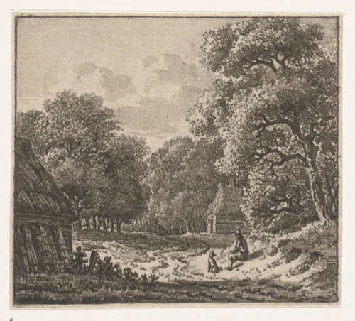 Bebost landschap met een man met hond by Jan Evert Grave, print, 1786-1805