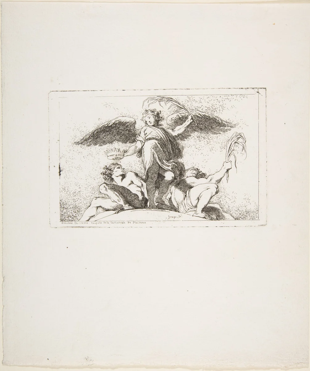 Angel Holding a Palm and a Crown by Jean Honoré Fragonard, print, 1759-1769