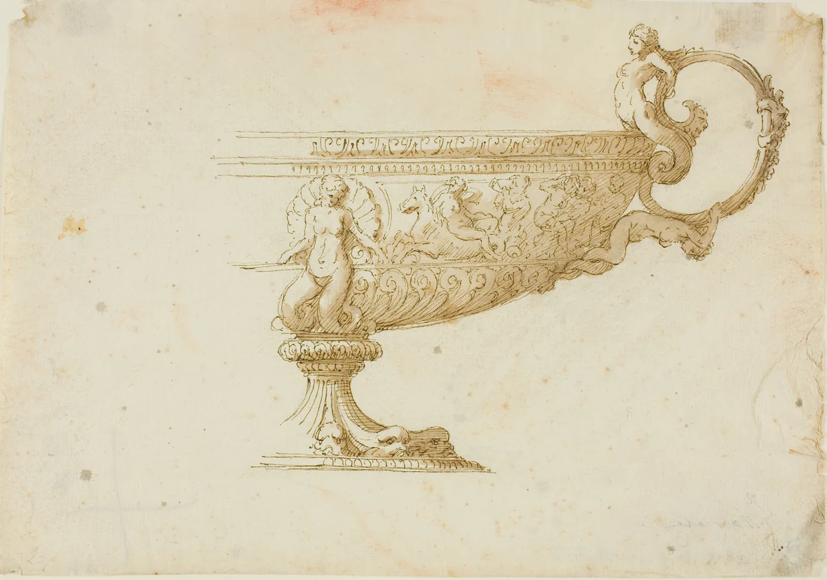 Partial Sketch of a Tazza by Unknown Artist, drawing, 1700-1799