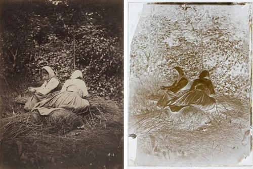 Two Peasant Girls Seated by Auguste Giraudon, photograph, 1870-1879