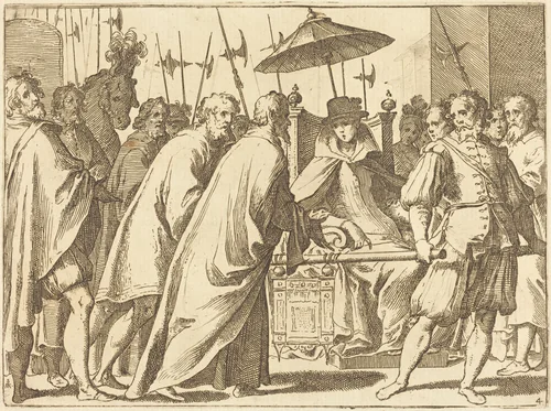 Margaret of Austria Being Carried in a Chaise by Raffaello Schiaminossi, print, 1612