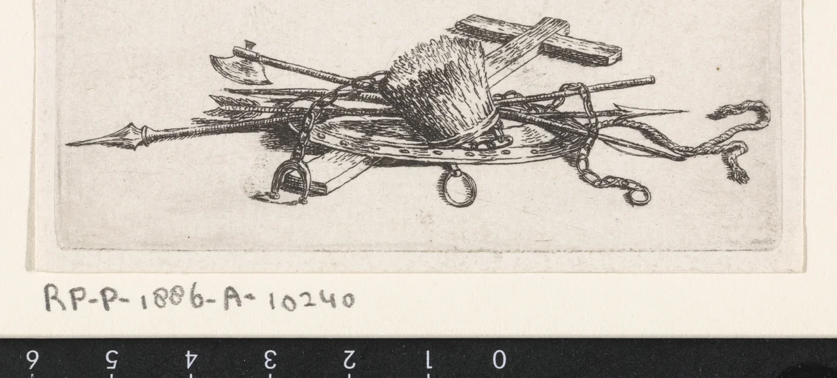 Houten kruis met attributen by Johannes Christiaan Janson, print, 1778-1823