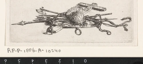 Houten kruis met attributen by Johannes Christiaan Janson, print, 1778-1823