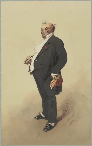 Self-Portrait as Monsieur Prudhomme by Henry Bonaventure Monnier, drawing, 1861