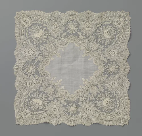 Zakdoek met een rand van naaldkant met twaalf ovalen by anonymous, textile, 1870-1890