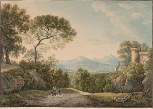 View from Tivoli across the Tiber Valley at Sunset by Franz Kaisermann, drawing, 1813
