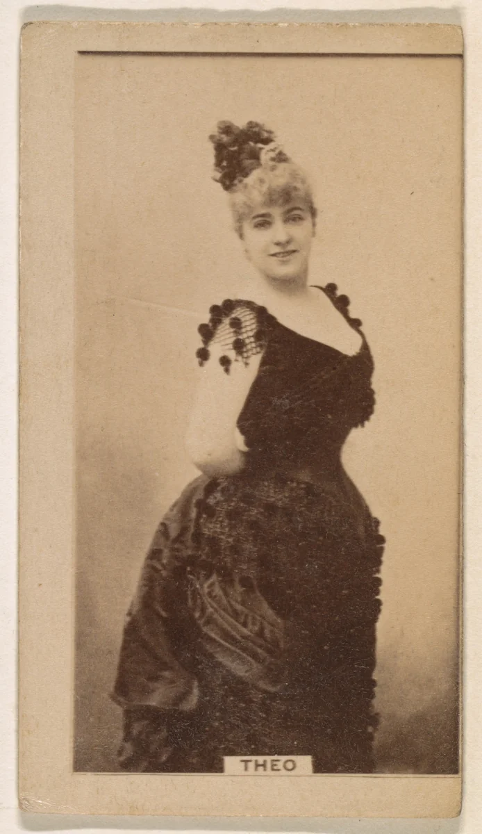 Miss Theo, from the Actresses series (N245) issued by Kinney Brothers to promote Sweet Caporal Cigarettes by Kinney Brothers Tobacco Company, photograph, 1890