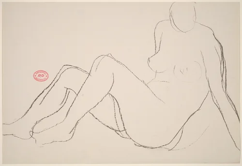Untitled [seated female nude leaning back] by Richard Diebenkorn, drawing, 1955-1967
