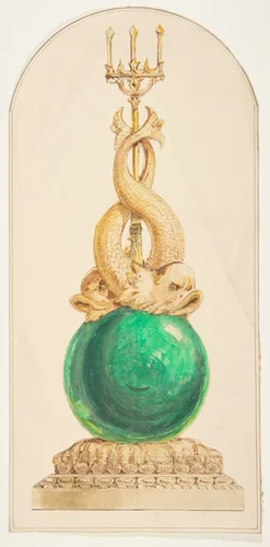 Ornament Design with a Trident and Two Fish by anonymous, drawing, 1800-1899