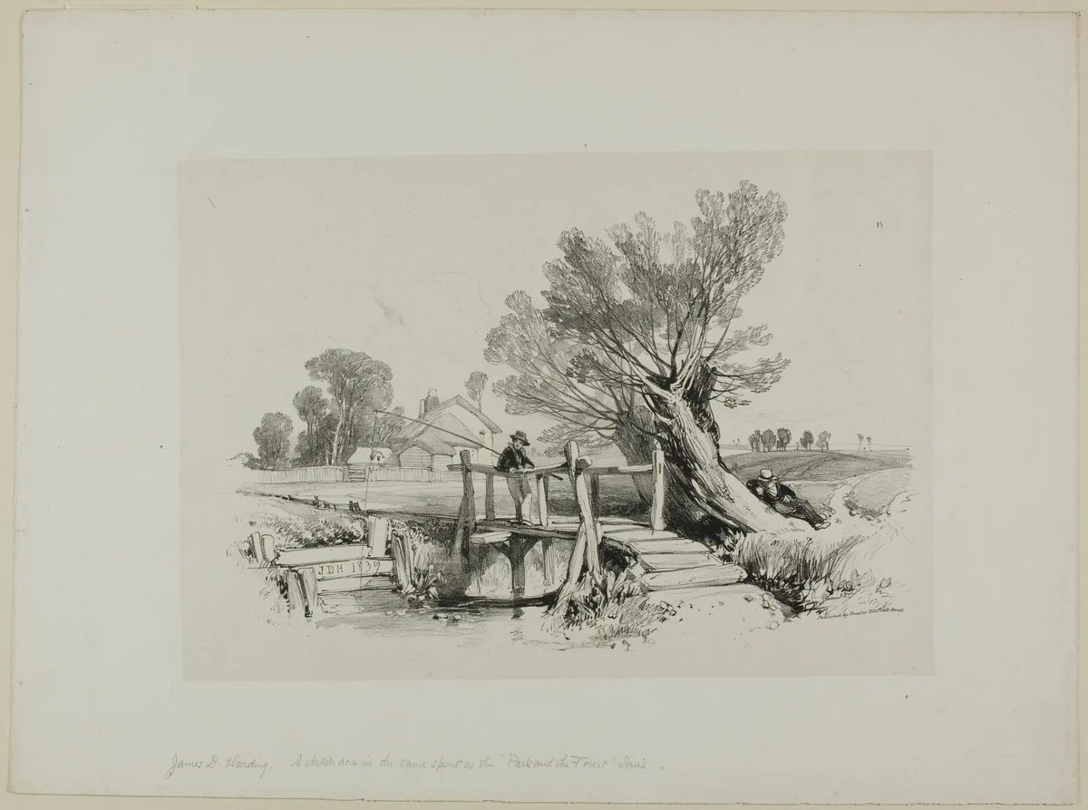 Landscape with Boy Fishing by James Duffield Harding, print, 1818-1863